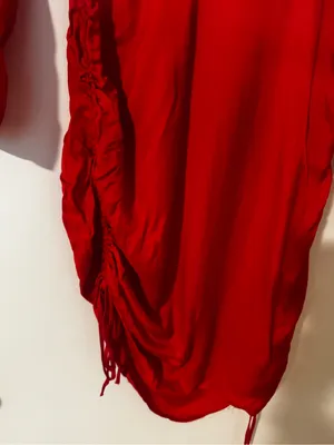 Zara Women’s Bright Red Long Sleeve Wrap-Style Mini Dress with Ruched Drawstring thumbnail 6