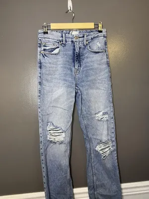 Good American Good Icon Straight Jeans Womens 6/28 Light Wash Distressed Denim thumbnail 2