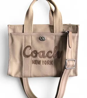 COACH CP164 Cargo Tote 26 Tan Beige Natural Canvas Carryall Crossbody Top Handle thumbnail 1