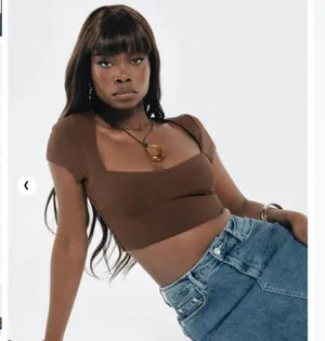 NWT Princess Polly Nolan Short Sleeve Ribbed Crop Top Size Small 4 Brown Cute thumbnail 1