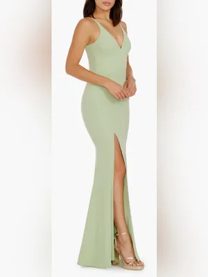 NWOT Dress the Population Iris Sage green Dress slit gown sz S thumbnail 3