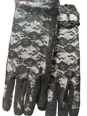 Black Floral Lace Sheer Dress Gloves | Gothic Victorian Style | Women’s Formal C thumbnail 2