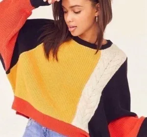 Moon & Madison cropped color block cable sweater L thumbnail 1