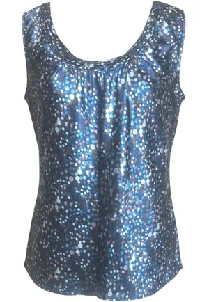 Spense Womens Blue Polka Dot Confetti Satin Sleeveless Blouse Top Large Pleated thumbnail 1