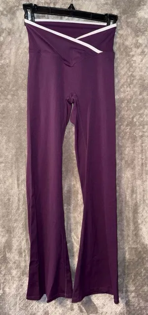 No Brand Tag Cross-Waist Flare Leggings Purple Size S thumbnail 1
