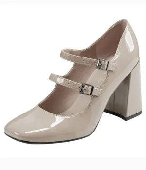 Marc Fisher Charisy Patent Taupe Heel Mary Janes Shoes Double Buckle Size 7.5 thumbnail 1
