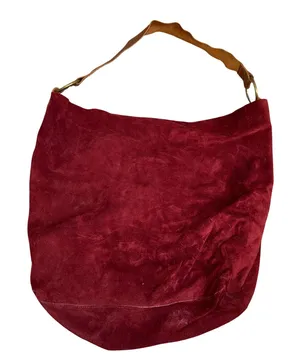Bob Timberlake Suede Hobo Bag Womens Large Burgundy Good Leather Strap Slouchy thumbnail 1