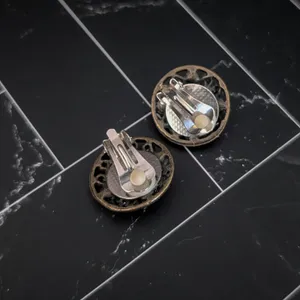 Vintage Clip On Earrings - Dark Bronze Tone with Shades of Orange Gems 7/8" thumbnail 7