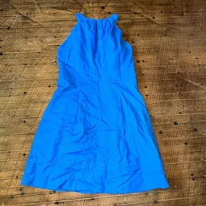 Loft blue high neck sleeveless business casual dress thumbnail 3