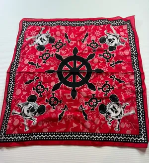 Disney‎ Mickey Mouse Pirates of the Caribbean Red Cotton Bandana Scarf 21x21 thumbnail 1