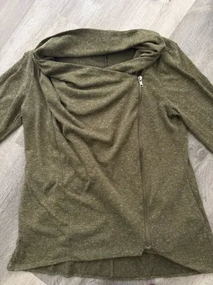 Forever21 Asymmetrical Zip Sweater Olive Green Medium Shacket thumbnail 3