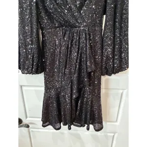 Eliza J Black Sequin Long‎ Sleeve Mini Wrap Dress Size 4 Glam Party Holiday thumbnail 4