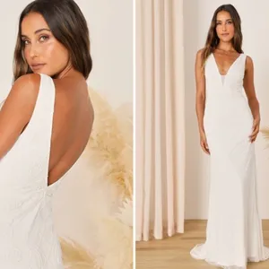 LULUS Bridal Wedding Elegant Sophisticated Floral Beaded Mermaid Gown thumbnail 2