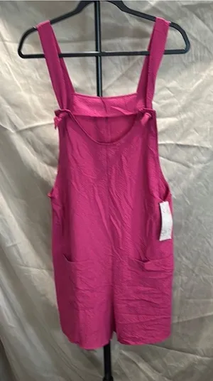 Sleeveless Bright Pink Romper with Front Pockets Size L thumbnail 1