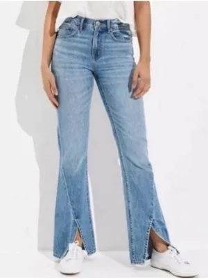 American Eagle 90s Bootcut Denim Blue Jeans Split Hem High Rise Women’s Size 8 R thumbnail 1