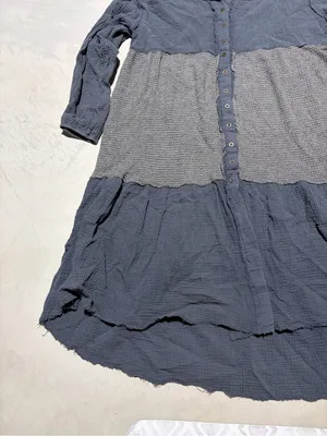 POL Button-Front Tiered Dress Gray medium boho thumbnail 5