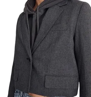 NWT Madewell Women's Sutter Crop Blazer Jacket Grey Italian Fabric NM509 Size XL thumbnail 1