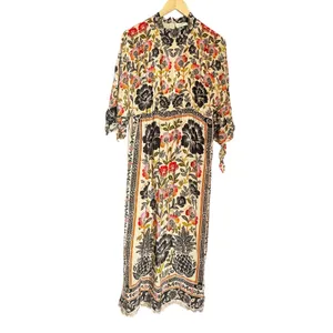 Farm Rio Romantic Garden Tie Sleeve Floral Print Fringed Mock Neck Maxi Dress M thumbnail 4