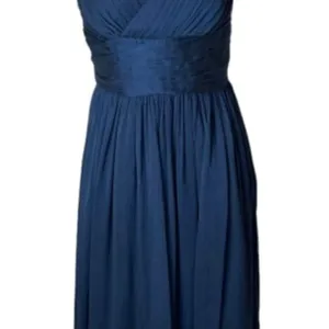ML Monique Lhuillier Dress Women 6 Navy Blue‎ Chiffon Pleated Fit And Flare Gown thumbnail 6