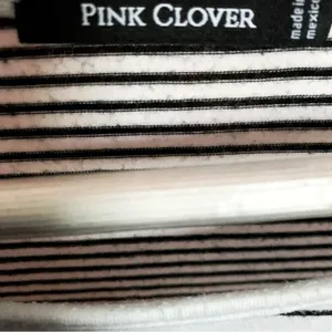 PINK CLOVER Curved Hem 3/4 T-SHIRT Mariniere Striped Pullover M thumbnail 3