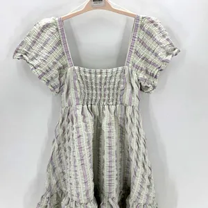 Ganni stripe seersucker green purple babydoll dress sz 38/6 above knee nautical thumbnail 3
