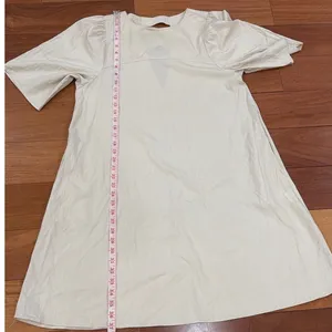 ING9 Short Puff‎ Sleeve Mini Dress Womens Beige Open Back Pockets OS One Size thumbnail 6