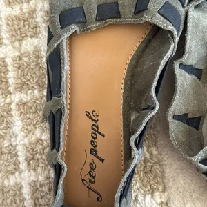 Free People Olive Green and Black Cutout Slingback Sandals suede thumbnail 3