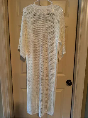 POL Open-Knit Cream Long Duster Cardigan thumbnail 3