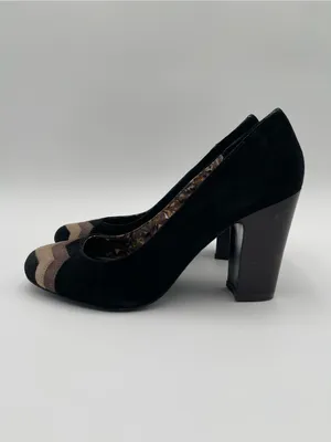 Missoni x Target Black & Brown Barkwood Zig Zag Suede Heeled Pumps Shoes Sz 8 thumbnail 2