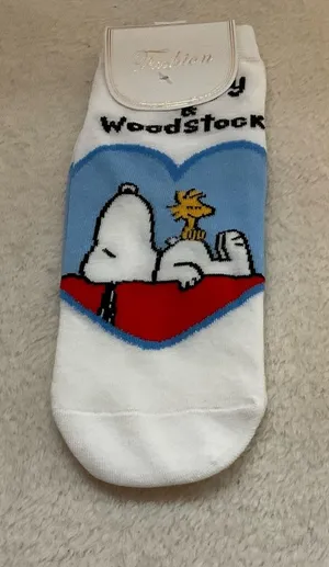 Peanuts Snoopy & Woodstock Heart No-Show Socks - White/Blue/Red thumbnail 1