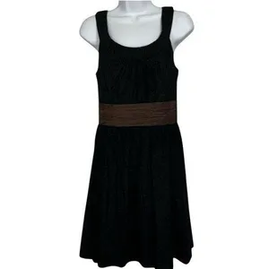 WHITE HOUSE BLACK MARKET Black With Brown Ruched Waist Cotton‎ Silk Dress EUC 4 thumbnail 2