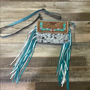 Myra Bag Turquoise and Brown Fringe Crossbody thumbnail 2