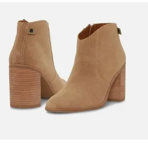 NEW $139 Lucky Brand Women's Pellyon Cortado Tan Suede Ankle Boots 9.5 Leather thumbnail 4
