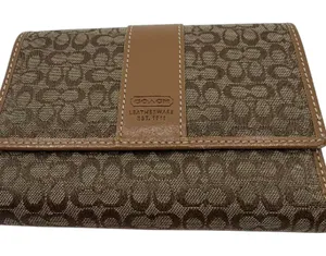 Coach Brown Signature C Canvas Leather Trifold Wallet thumbnail 1