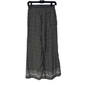 Roan + Ryan Black White Geometric Diamond Print Wide‎ Leg Smocked Pants Small thumbnail 2