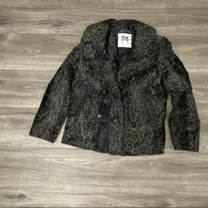 Milly Leopard Print Faux Fur Double Breasted Coat Jacket Small thumbnail 7