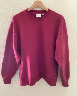 TNA by Aritzia cozy fleece burgundy wine crewneck sweatshirt pullover thumbnail 1
