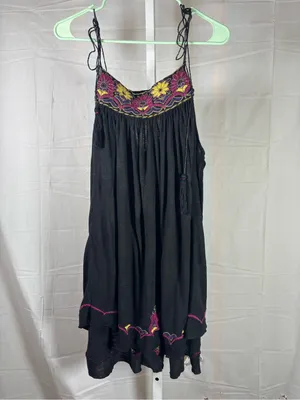 Free People Black Tiered Embroidered Tie-String Camisole thumbnail 3