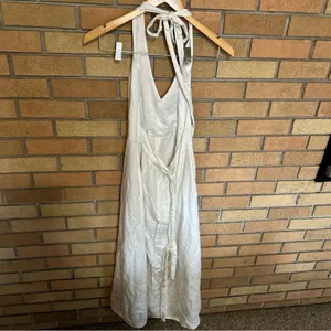 RTR Saunders Collective White Halter Maxi Slit Dress Linen Blend Size 10 thumbnail 6