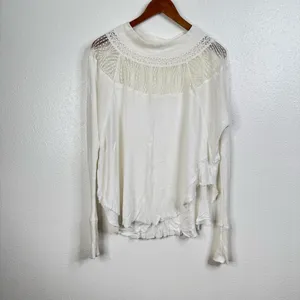 Free People Spring Valley‎ Lace Detail Waffle Knit Henley Size Small thumbnail 2