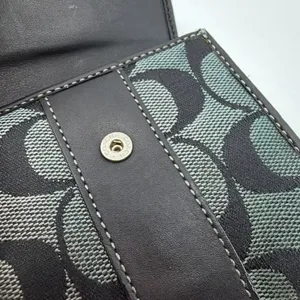 Coach Compact Black Signature C Canvas Wallet thumbnail 8