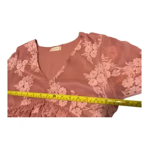 Altard State Dusty Rose Floral Embroidered Ruffle V Neck Mini Dress Long Sleeve thumbnail 8