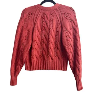 Universal Thread Burnt Orange Cable Knit Button Front Crop Cardigan Sweater XS thumbnail 2