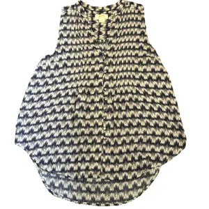 Anthropologie Maeve Ikat Print Sleeveless Tank Blouse Cream Navy Blue Sz S Boho thumbnail 8