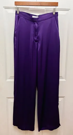 NWT, H&M bright purple satin like trousers sz 6 with slits on the side of legs. thumbnail 1