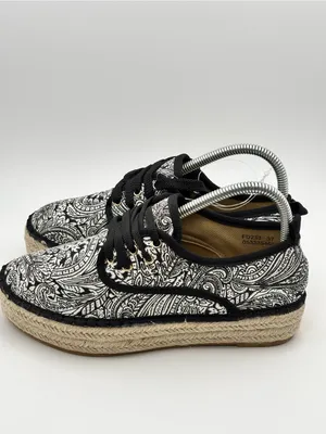 Catisa Black & White Paisley Espadrille Lace-Up Flats Size 37 / US 6.5 thumbnail 6