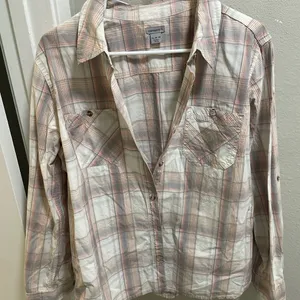 Carhartt Women’s Flannel Long Sleeve Button Down Shirt Grey & Pink Extra Large thumbnail 1