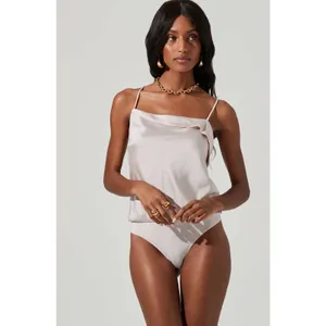 ASTR The Label The Drape Pink Silk Satin Spaghetti Strap Sleeveless Bodysuit Top thumbnail 5