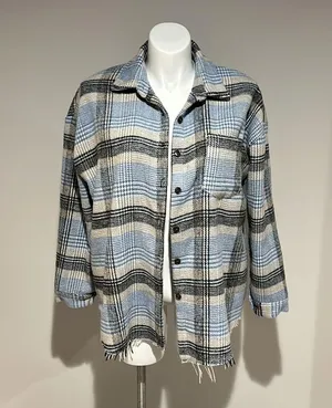 Buckle BKE Blue Plaid Button Front Oversized Shacket size L thumbnail 5