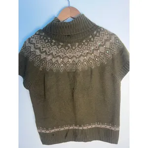 Jones New York Merino Wool Fair Isle Sequin Turtleneck Short Sleeve Sweater L thumbnail 4